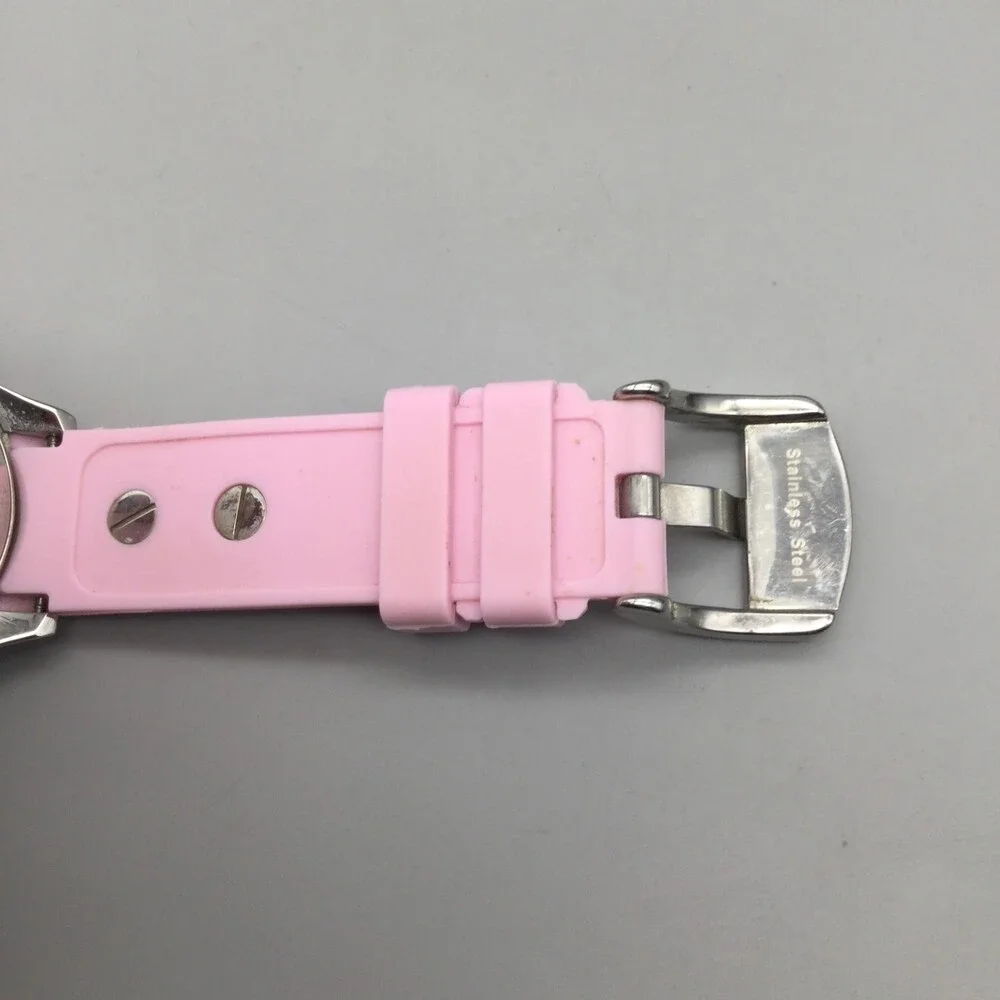 Kyboe! Giant 40 Watch Women 40mm Silver Tone Pink Crystals New Battery